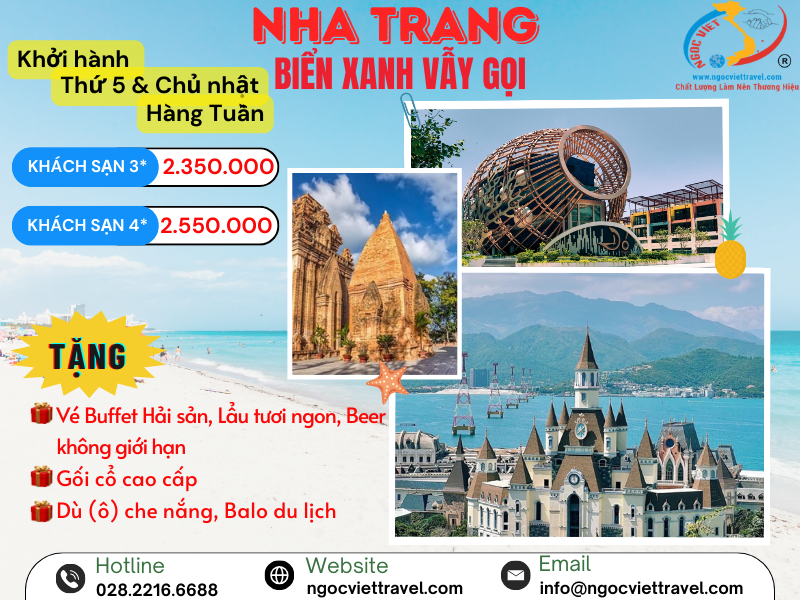 TOUR NHA TRANG - BIỂN XANH VẪY GỌI - XE VIP CHẤT LƯỢNG CAO