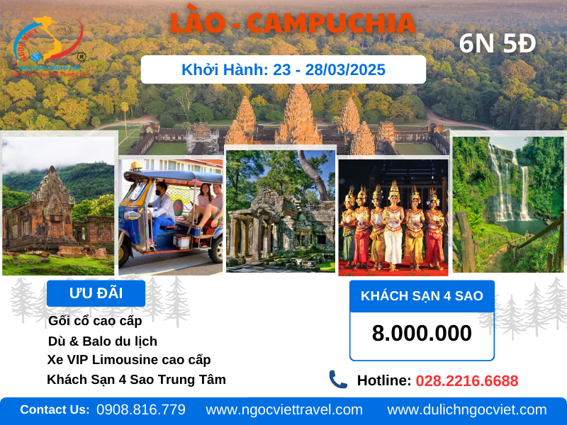 TOUR CAMPUCHIA - LÀO - PAKSE - CAO NGUYÊN BOLAVEN WAT PHOU - SIEM REAP - PHNOM PENH